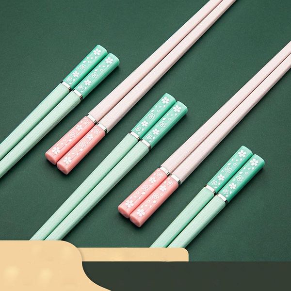 

chopsticks alloy healthy tableware pink cherry blossom high temperature resistant anti-slip sushi sticks japanese household
