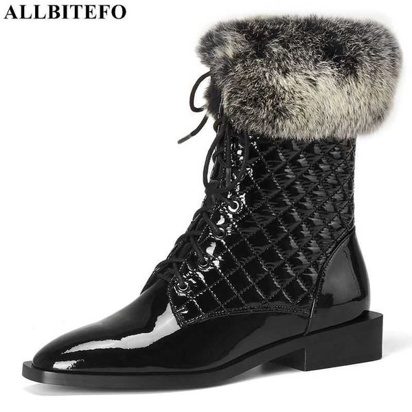 

allbitefo real rabbit fur genuine leather women boots winter warm fashion women high heel shoes women heels shoes ankle boots 210611, Black