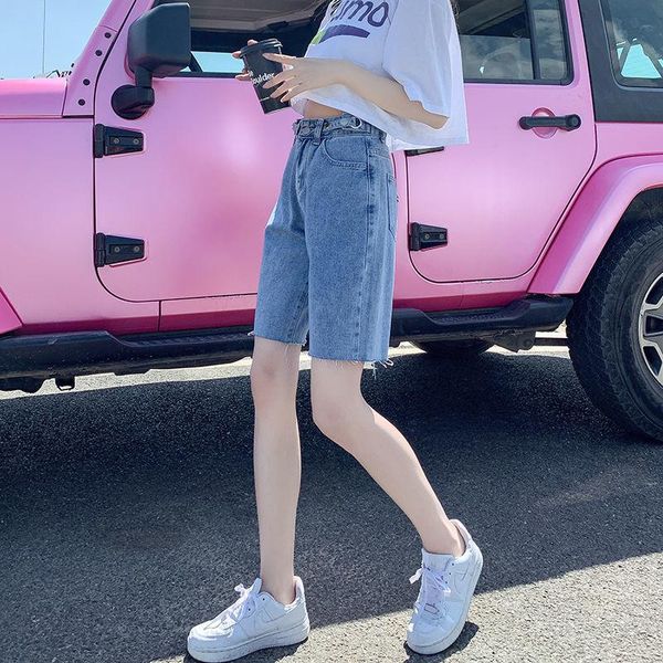 

women's shorts denim high waist loose capris summer straight hong kong style wide leg thin fashion japanese, White;black
