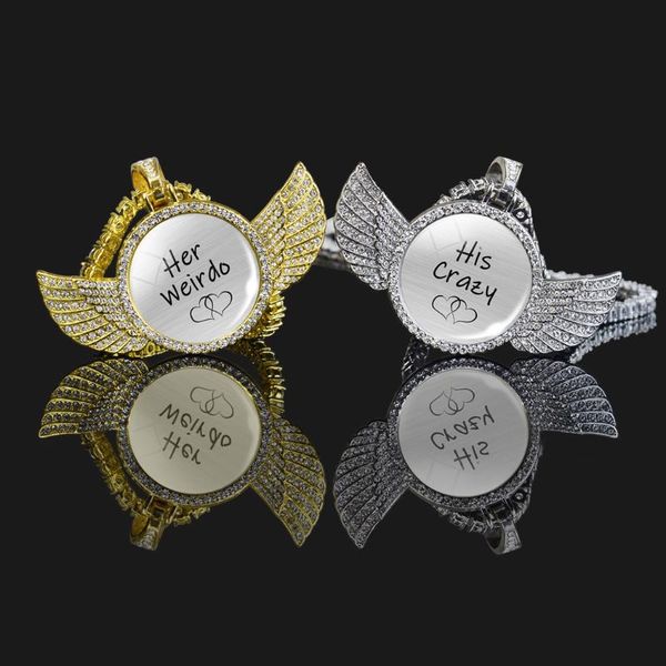 

pendant necklaces couple necklace his crazy her weirdo quote cubic zircon chains shiny crystal valentine's day gift, Silver