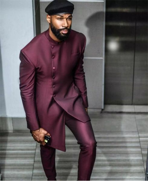 

men's suits & blazers 2021 burgundy suit elegant indian design tuxedo groom for men wedding party 2 piece man long jacket pant feh, White;black