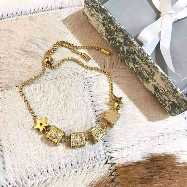 

designer jewelry gold letter inlaid diamond dice star gold bead net red new style four small square bracelet cqay, Black