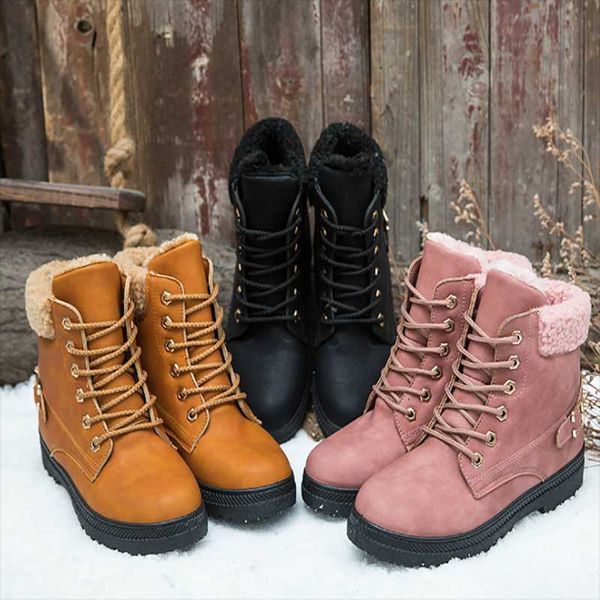 

boots winter large size snow keep warm fur ankle pu leather safety waterproof motorcycle fashion women, Black