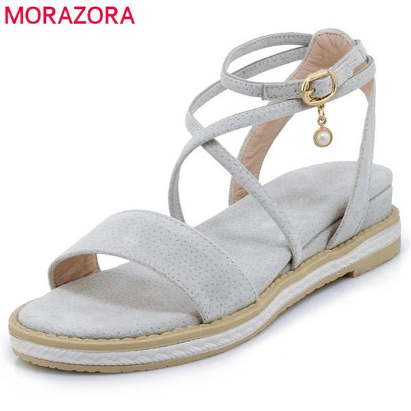 

dress shoes morazora 2021 flock women sandals simple buckle summer solid color casual lady comfortable wedges, Black