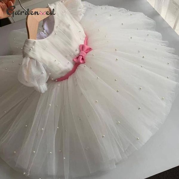 

white kids communion dresses lace short sleeve girl pageant pleated tulle flower little bride baptism dress girl's, Red;yellow