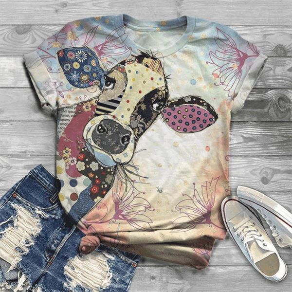

3d printed animal o neck women t shirts cotton vintage girls short sleeve plus size tee, White
