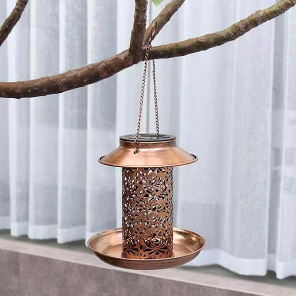 

garden decorations hanging solar outdoor bird feeder of house with hook retro carved hollow decor lamps