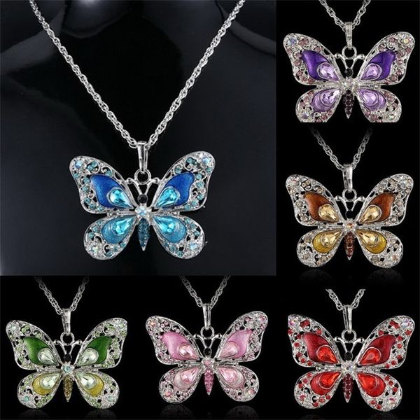 

butterfly necklaces jewelry retro colorful rhinestone crystal green animal pendants hollowing out womens alloy necklace fashion 4cya m2, Silver