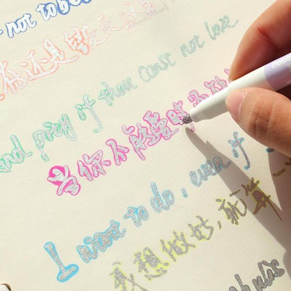 

highlighters 8 colors double line outline pen set metallic color painting highlighter supplies magic writing for art school marker h4u7, Black;red