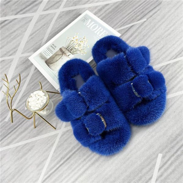 

100% mink leather slippers ladies fur real cute, Black