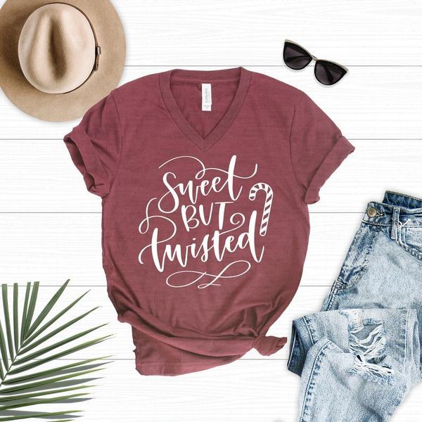 

women's t-shirt sweet but twisted, funny christmas shirt, women 100% cotton clothes 2021 harajuku fashion printed tshirt graphic t-shir, White