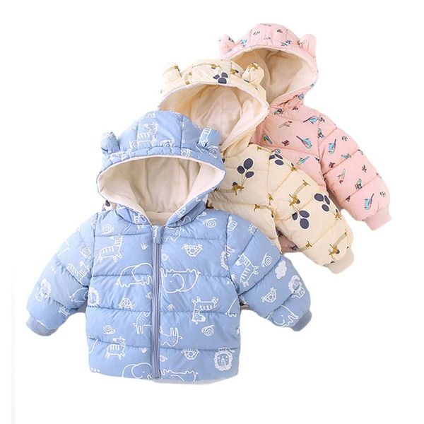 

down coat brand baby girls hooded jackets cute ear kids coats winter boys warm jacket toddler girl zipper outerwear, Blue;gray