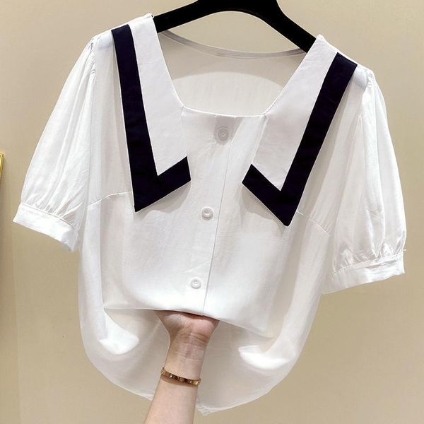

women's blouses & shirts summer 2021 temperament age reduction all-match design sense color matching doll collar top, White