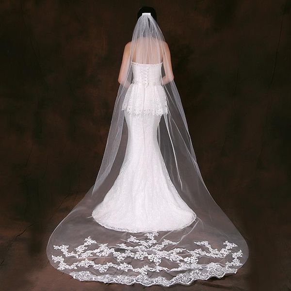 

bridal veils 2.8m one layer lace edge white cathedral wedding veil with comb long accessories, Black