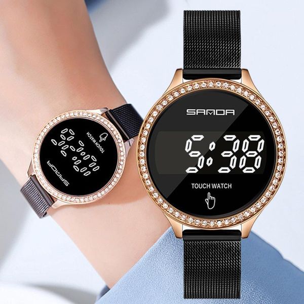 

women for digital watches lady watch fashionable business style mesh belt women's clothes accessories gift clocks wristwatches, Slivery;brown