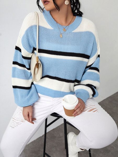 

plus colorblock drop shoulder sweater r6vt#, Black