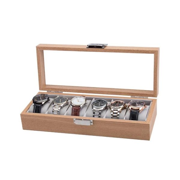 

watch boxes & cases 6 grids luxury wooden box holder for watches men glass jewelry organizer 1 2 3 slots, Black;blue
