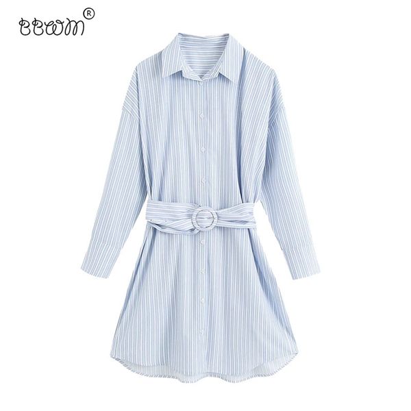 

women elegant fashion striped loose mini dress with belt vintage long sleeve buttons shirt dresses female chic vestidos 210531, Black;gray