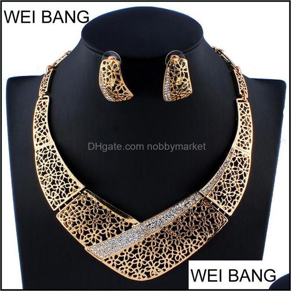 Ohrringe Halskette Schmuck Sets Weibang Gold Farbe Hohl Frauen Stud Set Ägyptischen Stil Metallic Großhandel Drop Lieferung 2021 Kef0J
