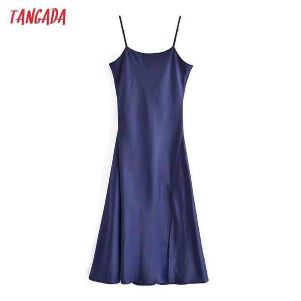 Tangada Fashion White Satin Brap платья для женщин задняя молния женское повседневное длинное платье QN140 210609