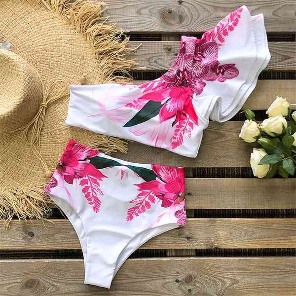 

one shoulder swimsuit print bikinis brazilian bikini set high waist swimming suits bathing suit summer beachwear, White;black