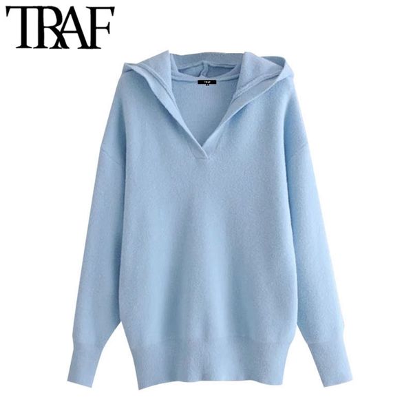 

women fashion soft touch loose knitted hoodies sweatshirt vintage long sleeve hooded female pullovers chic 210507, Black