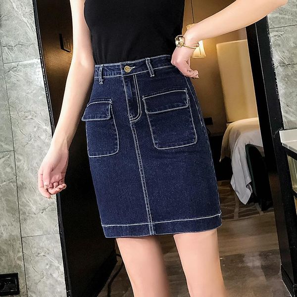 

skirts bodycon plus 5xl club mini jeans skirt women 2021 high waist pockets slim casual denim female vogue streetwear, Black