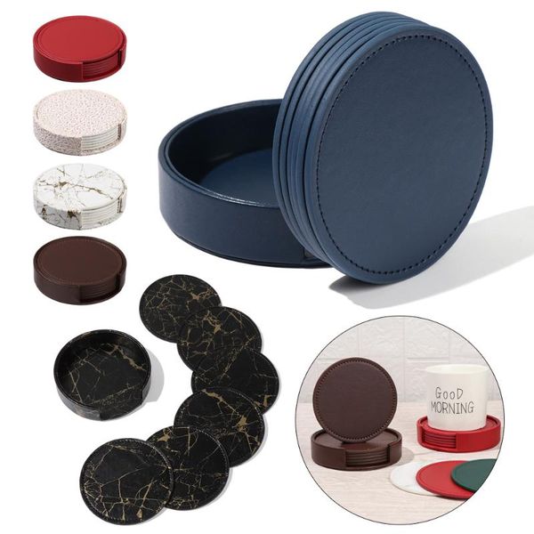 

mats & pads creative marble pu leather drink coffee cup mat tea pad dining table placemats chic home decoration tableware