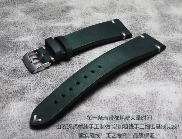 

watch bands handmade wristband 20mm 21mm 22mm vintage crazy horse genuine leather strap bracelet belt thick line, Black;brown