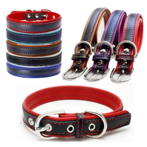 

dog collars & leashes adjustable genuine leather cat collar puppy neck buckle strap belt padded pet small medium large pitbull labrador