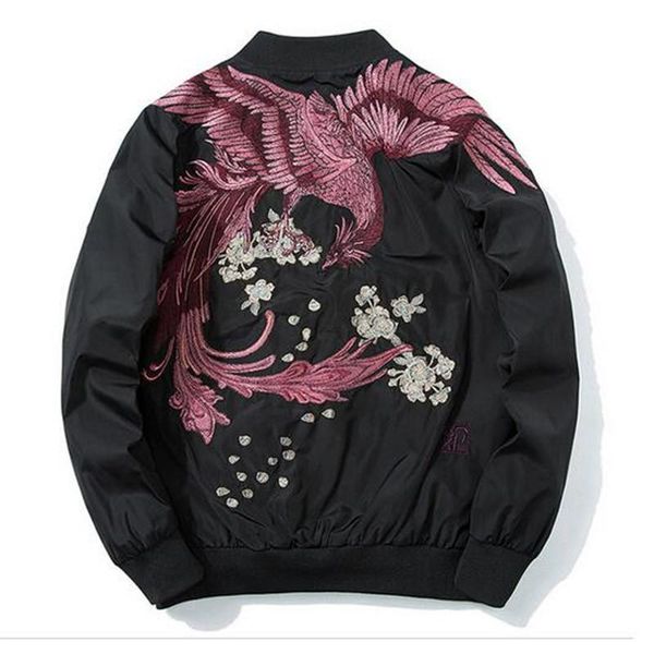 

men's jackets spring pilot bomber jacket men women bird embroidery baseball fashion casual youth couples coat japan streetwear, Black;brown