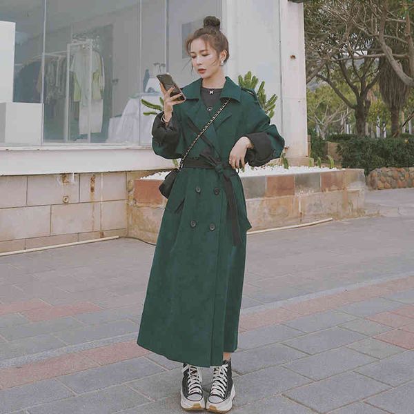 

women's trench coats female long mark trench coat double-breasted lady duster woman's outerwear spring quality clothes 41hp, Tan;black