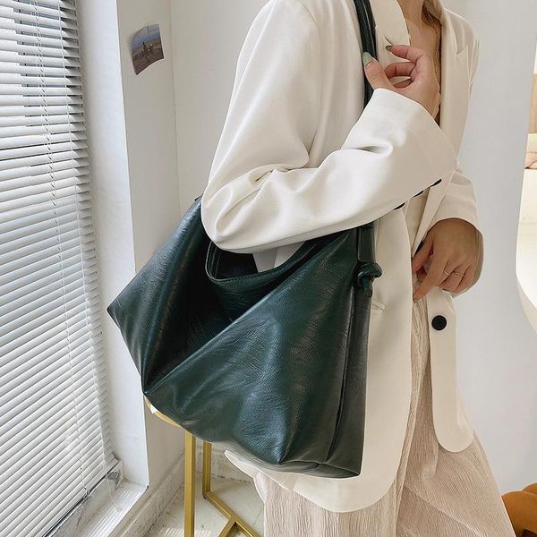 

evening bags green leather women armpit bag large capacity hobo shopper quality soft pu crossbody casual korean female tote
