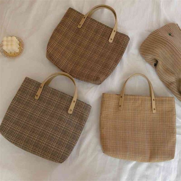 

british style coffee checked portable cloth thickened texture leather hand women's simple and versatile mommy bag