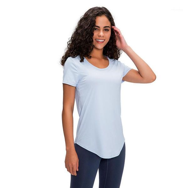 

yoga outfit 2021 women double-sided nude t-shirt women's breathable high elastic solid color versatile running fitness shirts gym