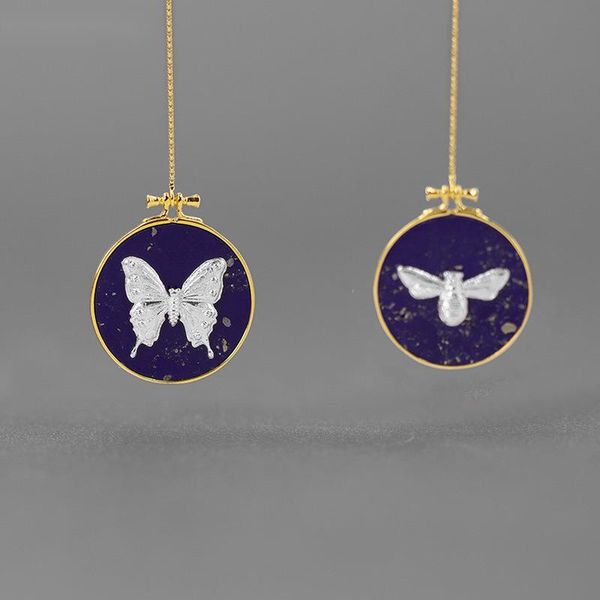 

dangle & chandelier 925 sterling silver lapis lazuli round statement drop earrings for women vintage butterfly bee earring jewelry