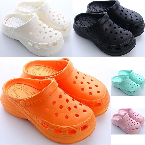 

2021 womens summer thick-soled hole shoes ladies height increase shoe black white orange pink girls women beach classic sandals slippers fif