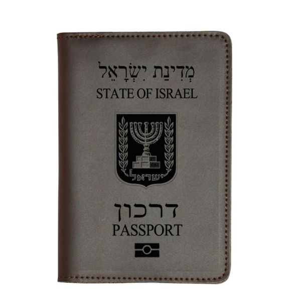 

card holders israel passport wallet travel holder purse case engrave name and phone number gift genuine leather, Brown;gray