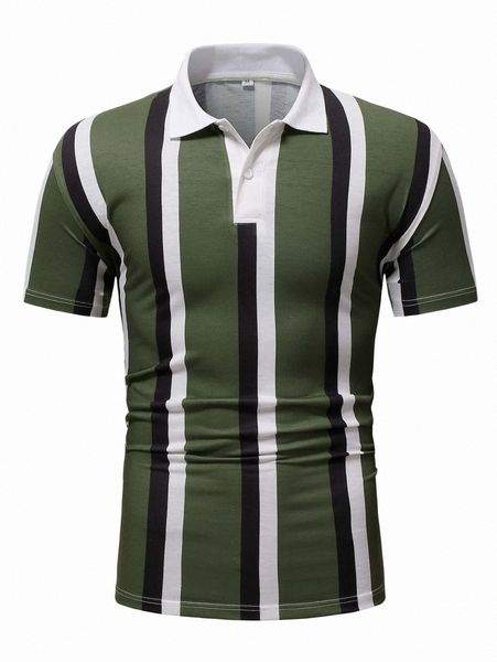 

men vertical striped polo shirt 84u8#, White;black