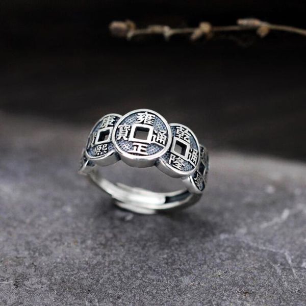 

cluster rings ring retro punk gothic style five emperor coin opening men and women domineering lucky jewelry does not fade, Golden;silver
