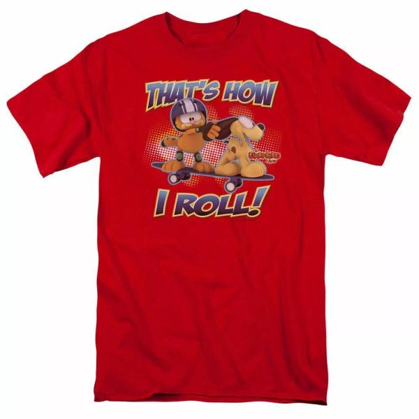 

garfield how i roll t shirt mens licensed cat jim david comics tee red, White;black