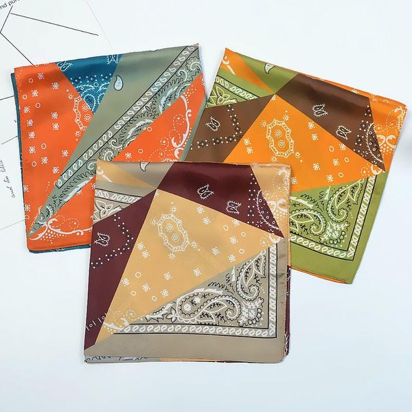 

scarves 53cm scarf silk satin bandana women summer square small bag wrap bohemian fashion ladies muslim islamic kerchief, Blue;gray