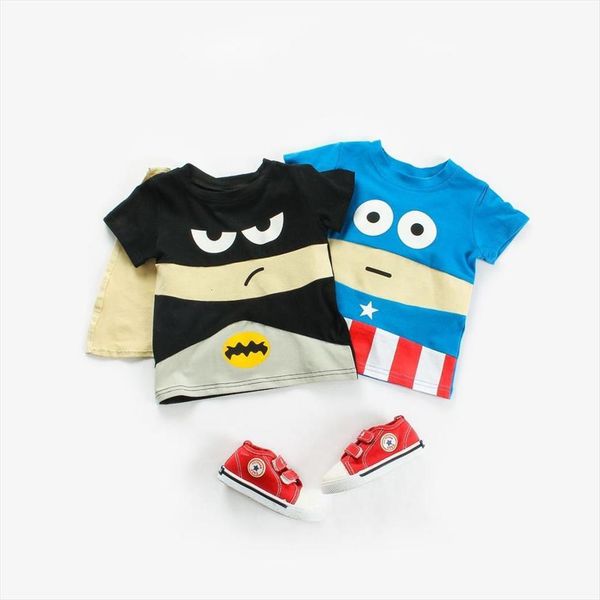 

summer kids t shirt children boys girls short sleeve blue superhero with designer body bag at back for 1