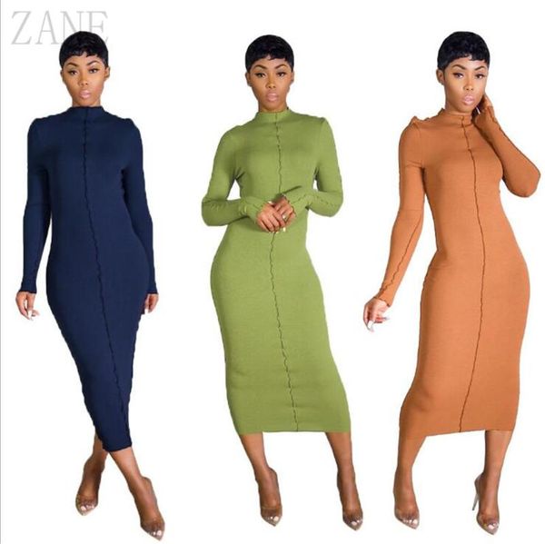 

casual dresses fall winter streetwear ribbed patchwork women midi dress long sleeve bodycon club party pencil maxi knit, Black;gray
