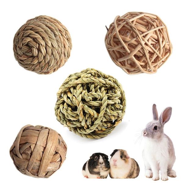 

cat toys 4 pcs hamster toy straw rattan woven chewing ball teeth cleaning training biting