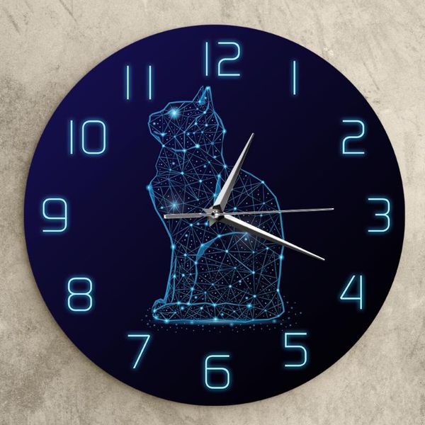 

wall clocks kitty clock cat in the night sky abstract modern design minimalist line art living room home decor gift