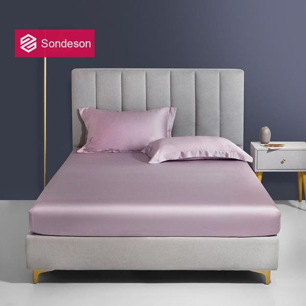 

sheets & sets sondeson women 100% silk purple fitted sheet case queen king solid color bed with elastic band mattres protector