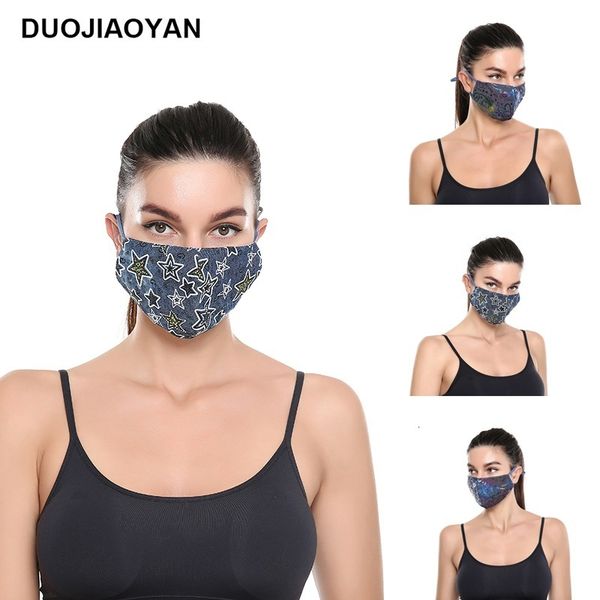 

denim color printed cotton dust-proof pentagram adjustable cloth mask