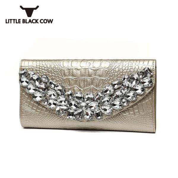 

elegant women crystal beading flap crutch bag leather chain shoulder bags fashion diamonds office party evening white