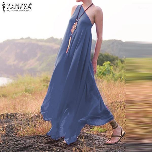 

casual dresses zanzea women beach long maxi dress summer sleeveless vestidos female one shoulder elegant party plus size1 tsny, Black;gray